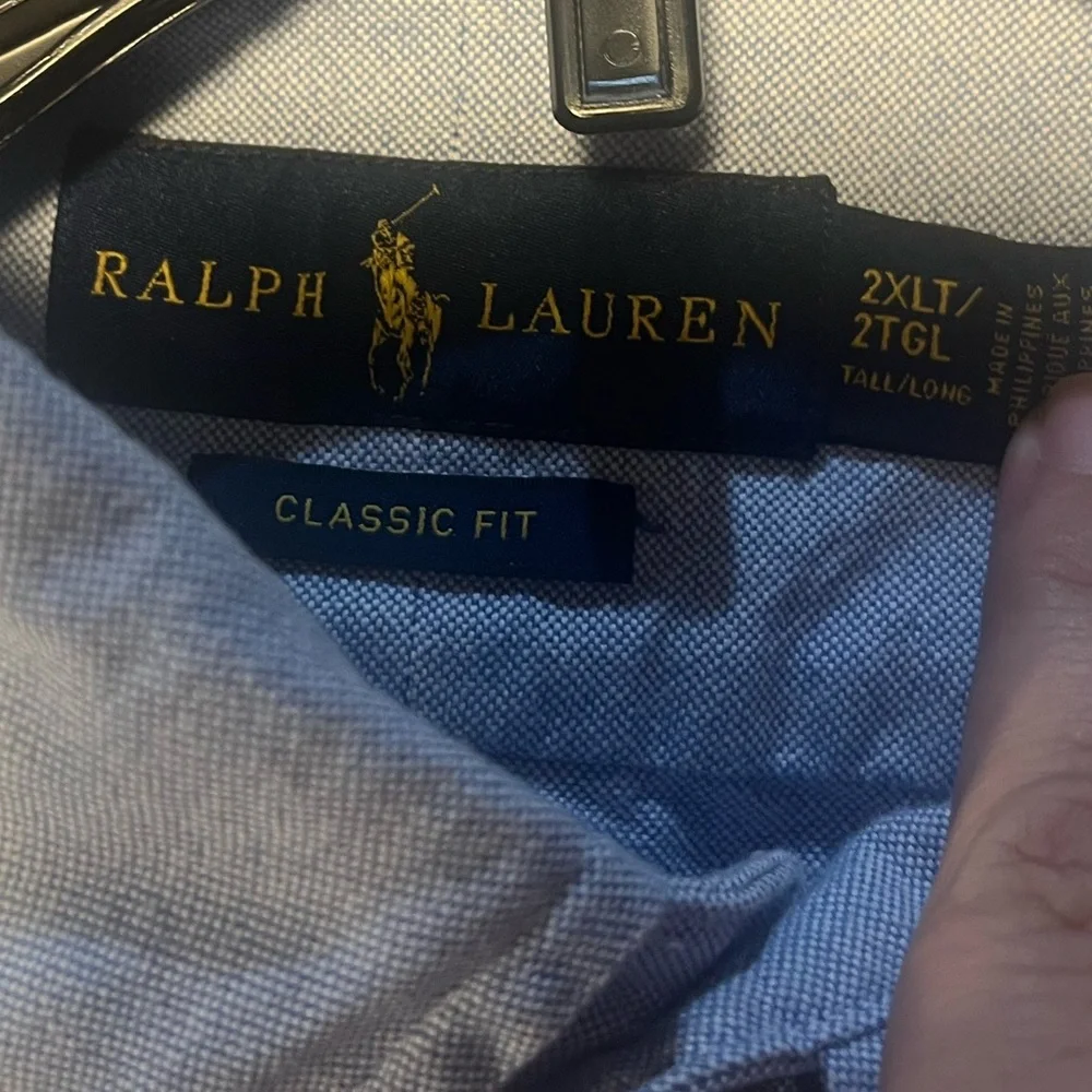 RALPH LAUREN Dress Shirt Classic Fit 100% Cotton Chambray Blue 2XLT Tall EUC